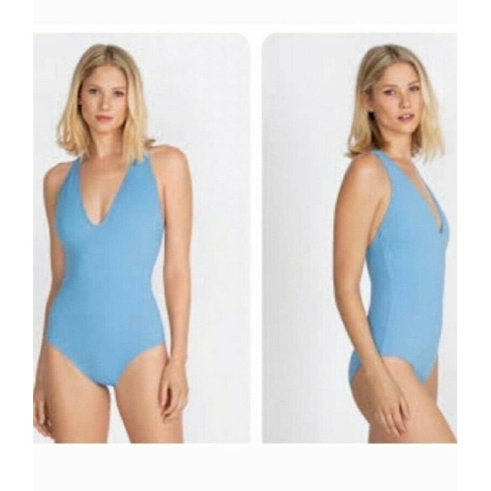 Calme By Johnny Was Women's Sz M Cross Back One Piece Swimsuit Della Blue NWT